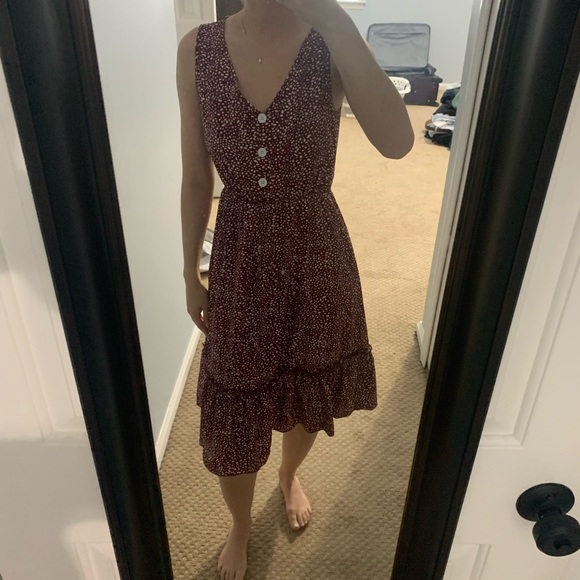 Burgundy fake button ruffle dress - Picture 1 of 6